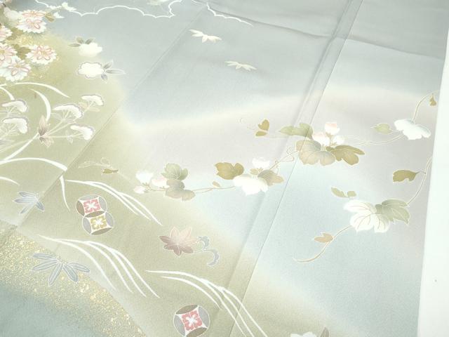 平和屋着物○極上 訪問着 駒刺繍 風景草花文 暈し染め 金彩