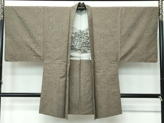 平和屋着物∞極上　男性　長羽織　髭紬地　灰汁色地　逸品　CZAA5181s6 平和屋着物∞極上 男性 長羽織 髭紬地 灰汁色地 逸品 CZAA5181s6