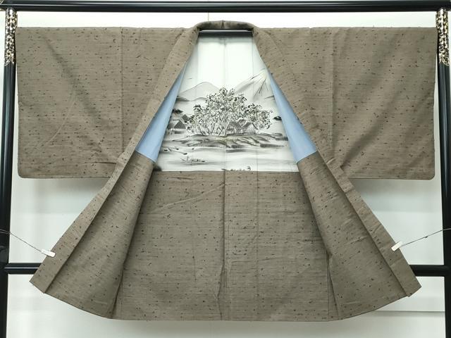 平和屋着物∞極上　男性　長羽織　髭紬地　灰汁色地　逸品　CZAA5181s6 平和屋着物∞極上 男性 長羽織 髭紬地 灰汁色地 逸品 CZAA5181s6