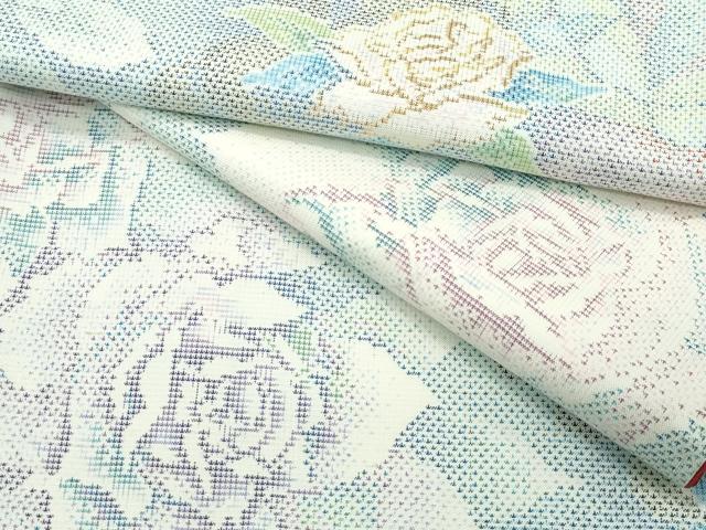 平和屋本店●極上　本場大島紬　白大島　９マルキ　バラ　薔薇　逸品　未使用　CZAA5189s6