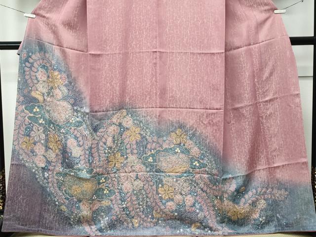 平和屋着物●極上　訪問着　辻が花　暈し染め　金通し地　蘇芳香色地　逸品　未使用　CZAA5199s6_3