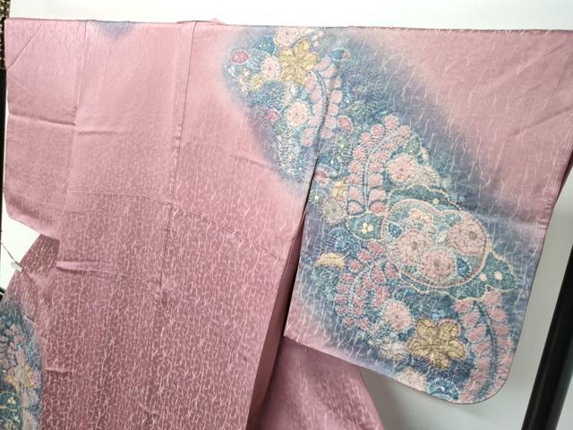 平和屋着物●極上　訪問着　辻が花　暈し染め　金通し地　蘇芳香色地　逸品　未使用　CZAA5199s6_2