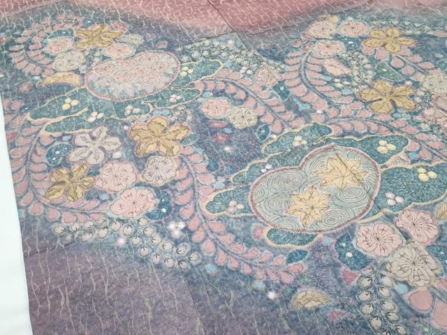 平和屋着物●極上　訪問着　辻が花　暈し染め　金通し地　蘇芳香色地　逸品　未使用　CZAA5199s6_4