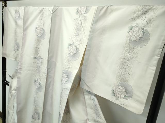 平和屋本店○極上 本場大島紬 白大島 9マルキ 雪輪草花文 やまと誂製