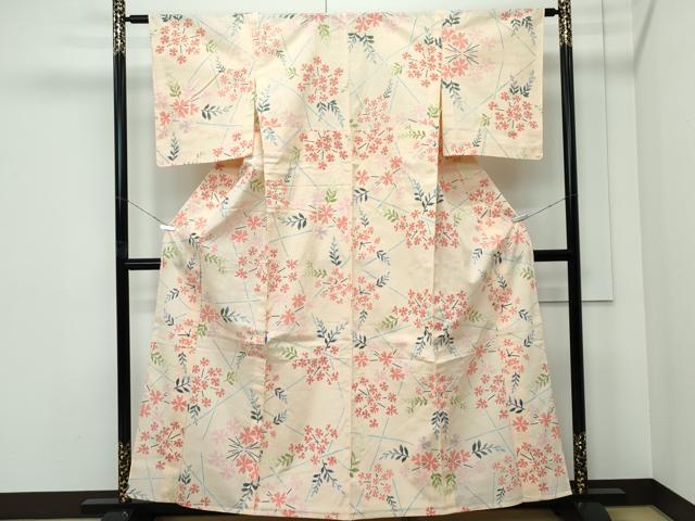 平和屋着物＊極上　夏物　竺仙　小紋・浴衣兼用　草花文　香色地　阪急百貨店扱い　綿　逸品　未使用　CZAA5231s6