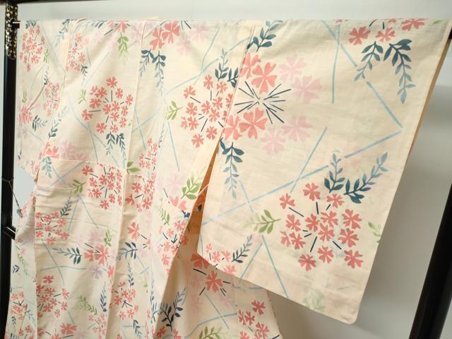 平和屋着物＊極上　夏物　竺仙　小紋・浴衣兼用　草花文　香色地　阪急百貨店扱い　綿　逸品　未使用　CZAA5231s6_2
