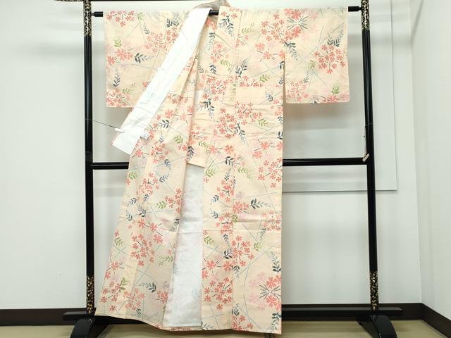 平和屋着物＊極上　夏物　竺仙　小紋・浴衣兼用　草花文　香色地　阪急百貨店扱い　綿　逸品　未使用　CZAA5231s6_1