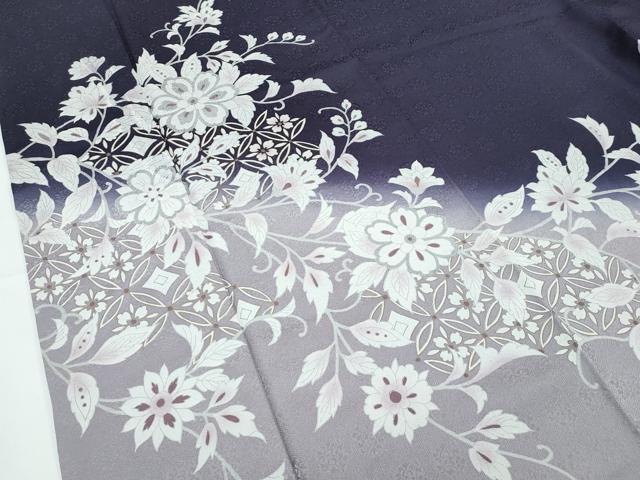平和屋本店●極上　訪問着　更紗花文　暈し染め　金彩　紫黒色地　逸品　CZAA5239s6_5