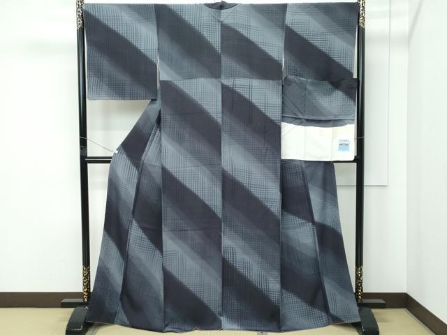 平和屋着物●極上　染色作家　斉藤三才　小紋　斜線文　暈し染め　反端付き　逸品　CZAA5240s6_1
