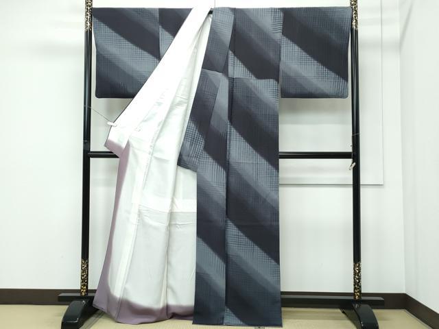平和屋着物●極上　染色作家　斉藤三才　小紋　斜線文　暈し染め　反端付き　逸品　CZAA5240s6_2