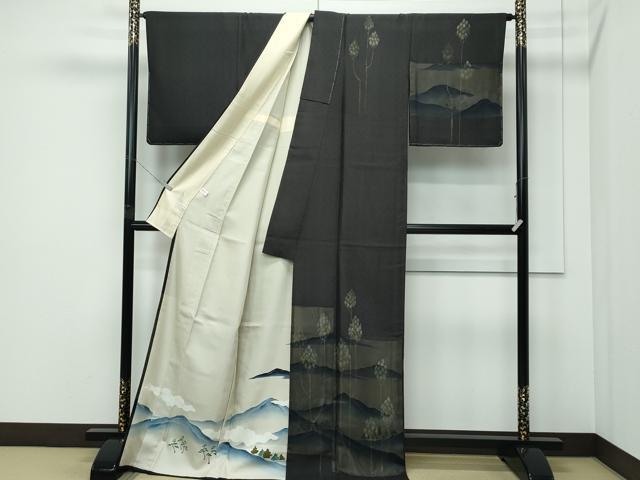 平和屋着物▽極上　訪問着　無双　紗袷　手描き　遠山樹林文　金彩　逸品　CZAA5304s6_1