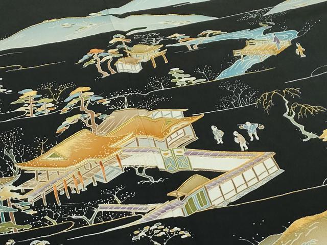 平和屋着物●極上　野口彦太郎　大彦三代目　江戸染繍友禅　黒留袖　刺繍　人物風景文　菌s　高島屋扱い　逸品　CZAA5311s6 平和屋着物○極上 野口彦太郎 大彦三代目 江戸染繍友禅 黒留袖 刺繍