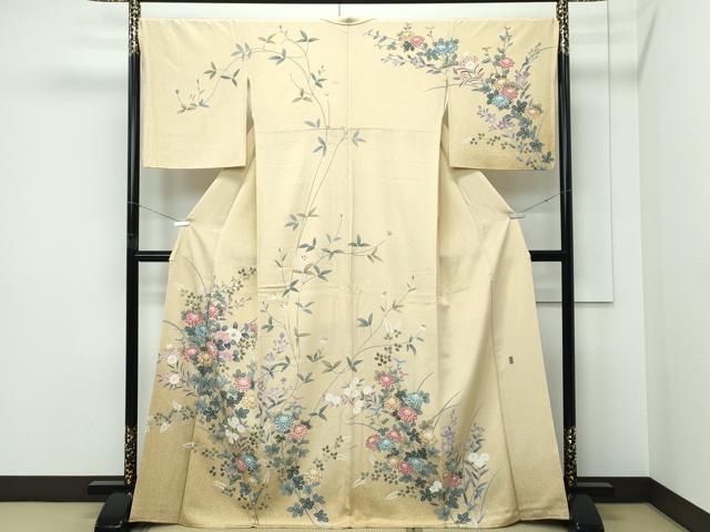 平和屋着物●極上　訪問着　作家物　草花文　たたき染め　反端付き　逸品　CZAA5329s6 平和屋着物○極上 訪問着 作家物 草花文 たたき染め 反端付き 逸品