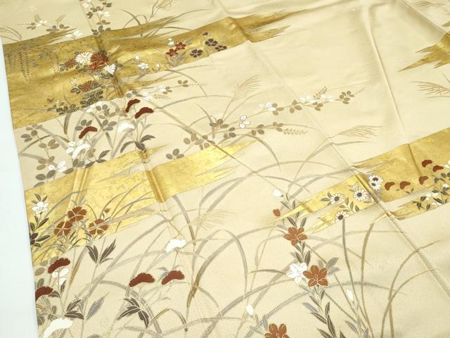 平和屋着物●極上　訪問着　駒刺繍　霞草花文　金彩　ブロンド色地　鈴乃屋扱い　逸品　CZAA5333s6_3
