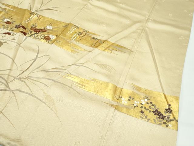 平和屋着物●極上　訪問着　駒刺繍　霞草花文　金彩　ブロンド色地　鈴乃屋扱い　逸品　CZAA5333s6_4