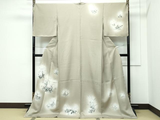 平和屋着物●極上　訪問着　手描き　草花文　暈し染め　灰汁色地　逸品　未使用　CZAA5350s6