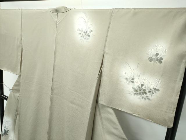 平和屋着物●極上　訪問着　手描き　草花文　暈し染め　灰汁色地　逸品　未使用　CZAA5350s6_2