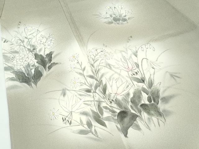 平和屋着物●極上　訪問着　手描き　草花文　暈し染め　灰汁色地　逸品　未使用　CZAA5350s6_4