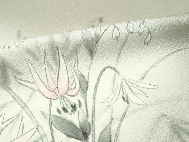 平和屋着物●極上　訪問着　手描き　草花文　暈し染め　灰汁色地　逸品　未使用　CZAA5350s6_7