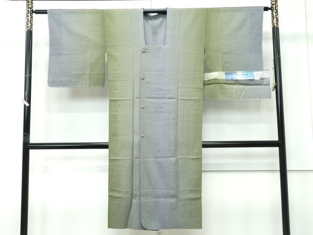 平和屋着物∞極上 スリーシーズン 春夏秋 塵除 道行コート シースルーコート 雨コート ロング丈 すかし織 縞 反端付 逸品 未使用CZAA5354s6