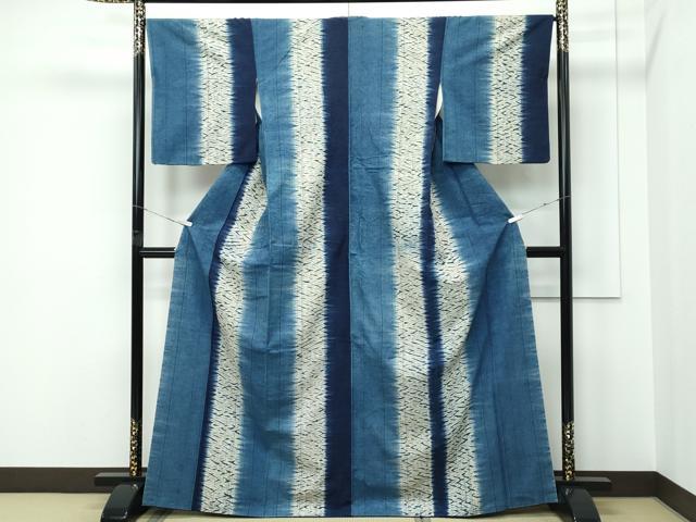 平和屋着物●極上　ぜんまい紬　本藍　間道　逸品　CZAA5376s6
