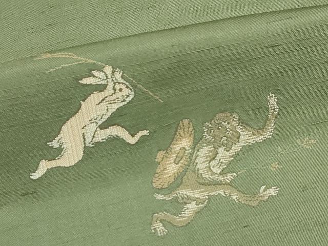 平和屋着物●極上　京の名門・菱屋六右ェ門　紬　鳥獣戯画　海松色地　逸品　CZAA5386s6_6