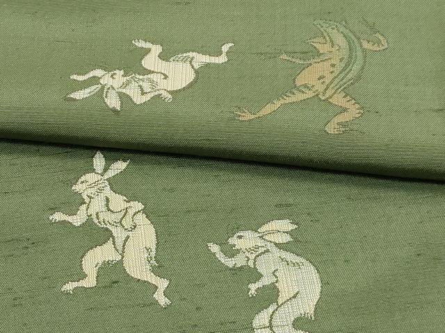 平和屋着物●極上　京の名門・菱屋六右ェ門　紬　鳥獣戯画　海松色地　逸品　CZAA5386s6_7