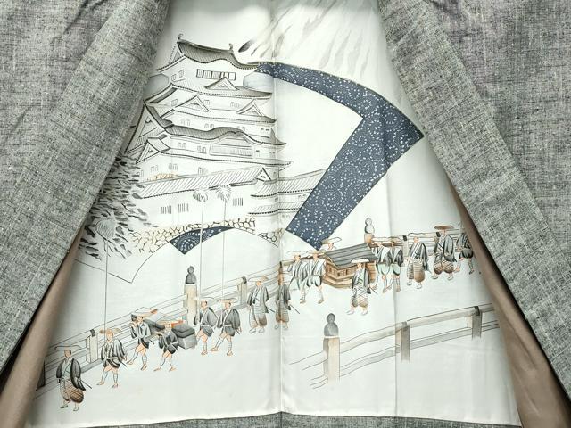 平和屋着物○極上 男性 紬 アンサンブル 長襦袢セット 霞文 逸品
