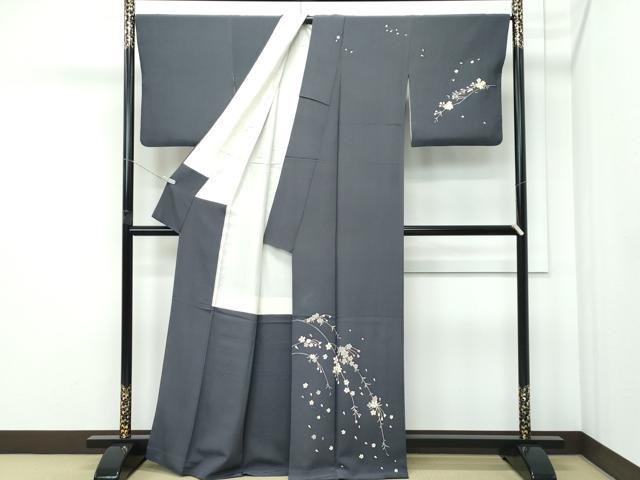 平和屋着物●極上　本加賀友禅作家　松島由美　訪問着　枝花文　墨色地　逸品　CZAA5435s6_1