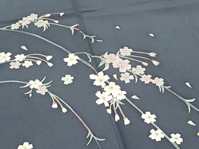 平和屋着物●極上　本加賀友禅作家　松島由美　訪問着　枝花文　墨色地　逸品　CZAA5435s6_2
