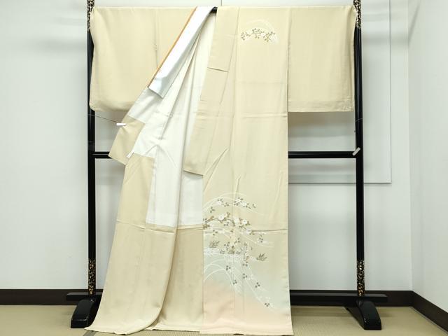 平和屋本店●極上　訪問着　流水枝花文　暈し染め　砥粉色地　逸品　CZAA5452s6_1
