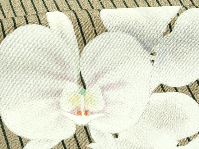 平和屋本店●極上　皇室デザイナー　中村乃武夫　訪問着　縞　胡蝶蘭　利休茶色地　逸品　CZAA5453s6_5