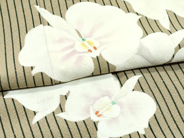平和屋本店●極上　皇室デザイナー　中村乃武夫　訪問着　縞　胡蝶蘭　利休茶色地　逸品　CZAA5453s6_6