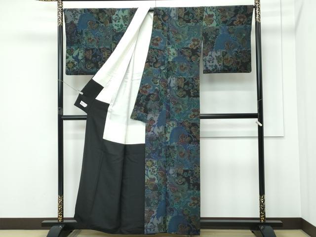 平和屋本店●極上　前田仁仙　仁仙更紗　小紋　仁仙花布　草木染　孔雀更紗花文　やまと誂製　反端付き　逸品　CZAA5454s6_1