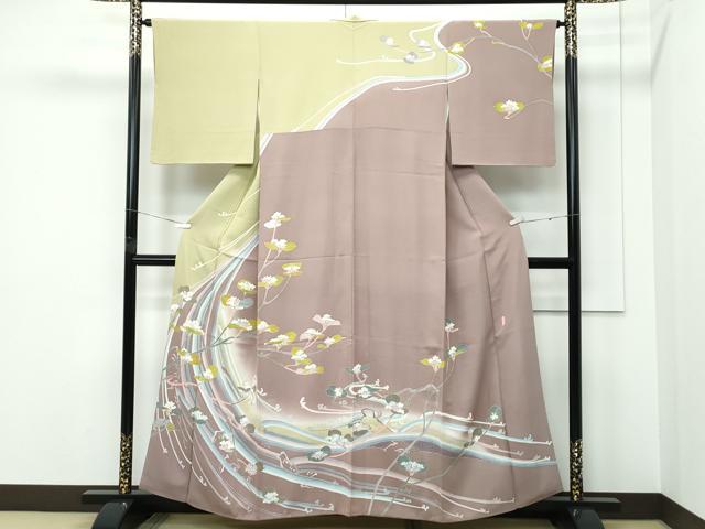 平和屋着物●極上　本加賀友禅作家　高平良隆　訪問着　流水枝花文　暈し染め　逸品　CZAA5479s6