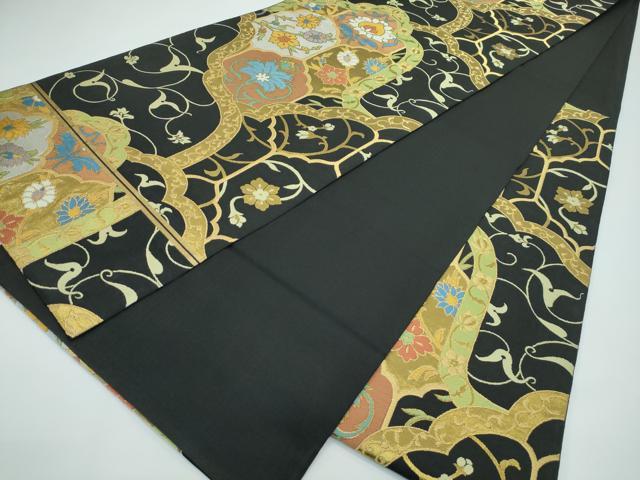 平和屋着物●極上　西陣　川島織物　六通柄　本袋帯　草花文　黒地　金糸　逸品　CZAA5529s6_7