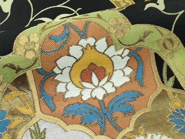 平和屋着物●極上　西陣　川島織物　六通柄　本袋帯　草花文　黒地　金糸　逸品　CZAA5529s6_2