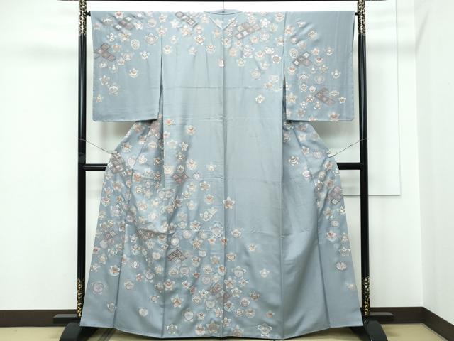 平和屋着物●極上　訪問着　総刺繍　蘇州刺繍　中国三大刺繍　相良刺繍　橘　七宝花文　銀糸　豆がら茶色地　逸品　未使用　CZAA5539s6