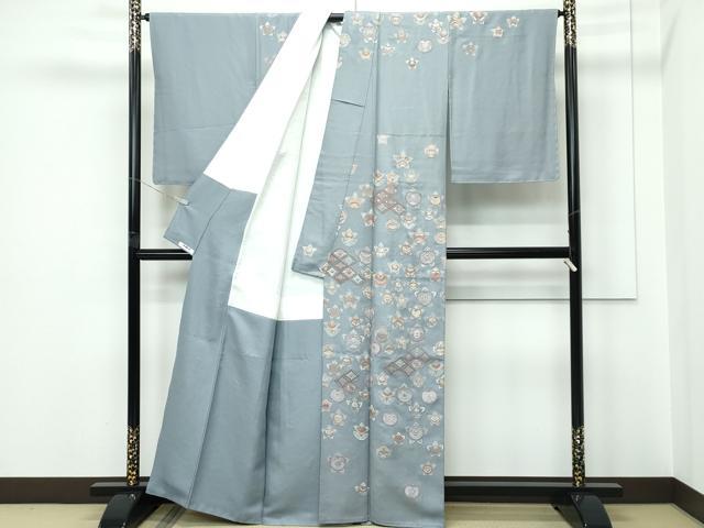平和屋着物●極上　訪問着　総刺繍　蘇州刺繍　中国三大刺繍　相良刺繍　橘　七宝花文　銀糸　豆がら茶色地　逸品　未使用　CZAA5539s6_1