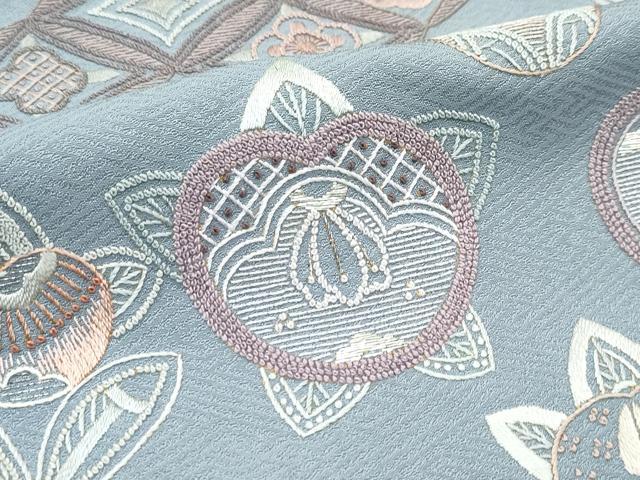 平和屋着物●極上　訪問着　総刺繍　蘇州刺繍　中国三大刺繍　相良刺繍　橘　七宝花文　銀糸　豆がら茶色地　逸品　未使用　CZAA5539s6_5