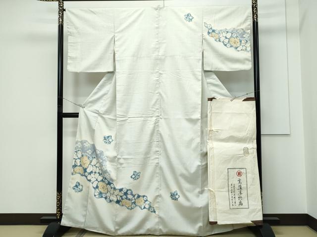 平和屋本店●極上　京都祇園の老舗　ぎをん齋藤　訪問着　紬地　絞り　辻が花　絹鼠色地　たとう紙付き　逸品　CZAA5657s6