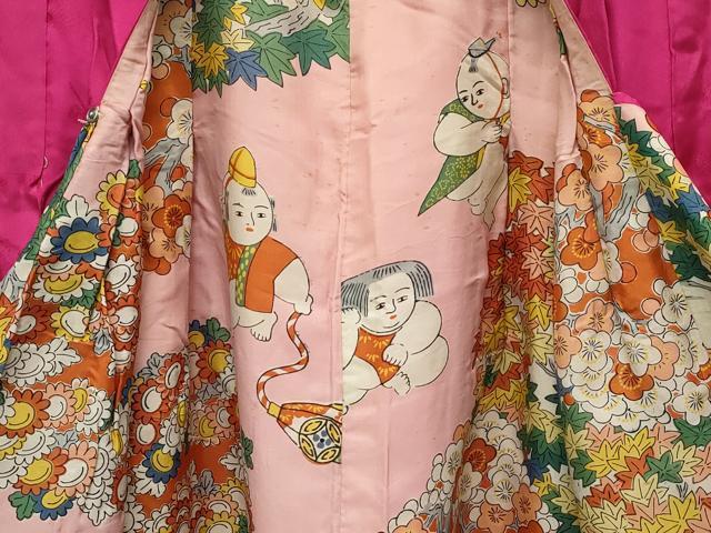 平和屋本店[]極上　アンティーク　大正ロマン　女の子　羽織　御所車草花地紋　中紅色　逸品　CZAA5690s6_2