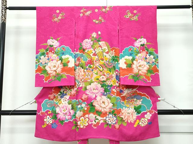 平和屋本店[]極上　アンティーク　大正ロマン　お宮参り　女の子　祝着　産着　初着　のしめ　宝尽し草花文　ルビー色地　逸品　CZAA5695s6