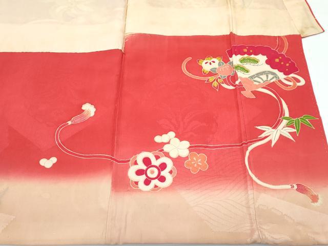 平和屋本店[]極上 アンティーク 大正ロマン 七五三 女の子 7歳 祝着・長襦袢セット 駒刺繍 檜扇鼓花毬文 金彩 赤紅色地 逸品 CZAA5697s6_5