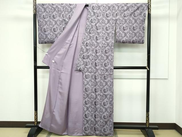 平和屋本店●極上　お召　紗袷　モール織　更紗花紋紗　鳩羽鼠色地　反端付き　逸品　CZAA5711s6_2