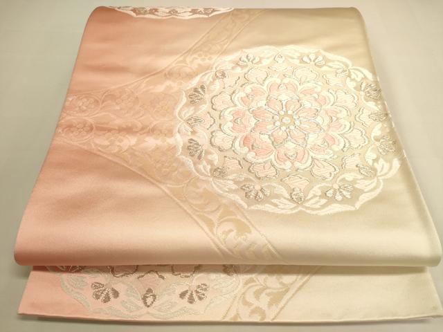 平和屋着物◎六通柄袋帯 唐織 正倉院花文 銀糸 正絹