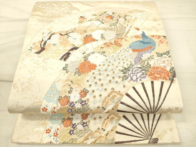 平和屋着物◎六通柄袋帯 唐織 孔雀花文 金銀糸 正絹 逸品