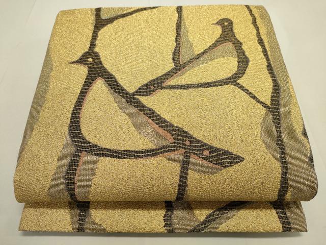 平和屋着物●六通柄袋帯　群鳥　金糸　正絹　逸品　DAAJ8507jm