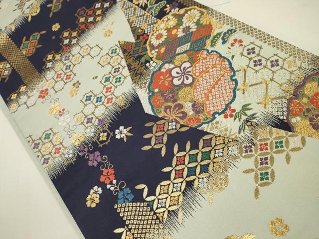 平和屋着物○六通柄袋帯 彩遊小袖 雪輪吉祥花文 金糸