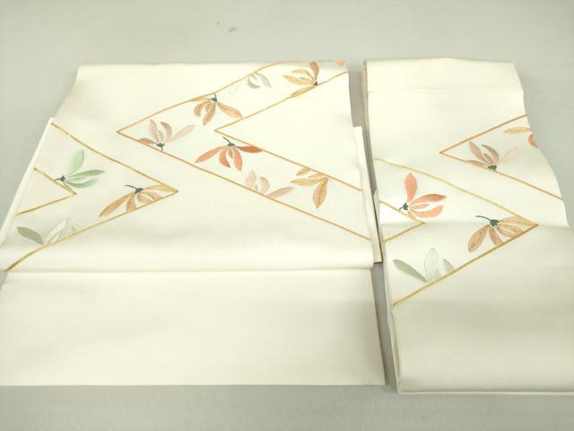 平和屋着物●塩瀬　つけ帯　駒刺繍　総刺繍　舞花文　金糸　正絹　逸品　DAAJ9079ps